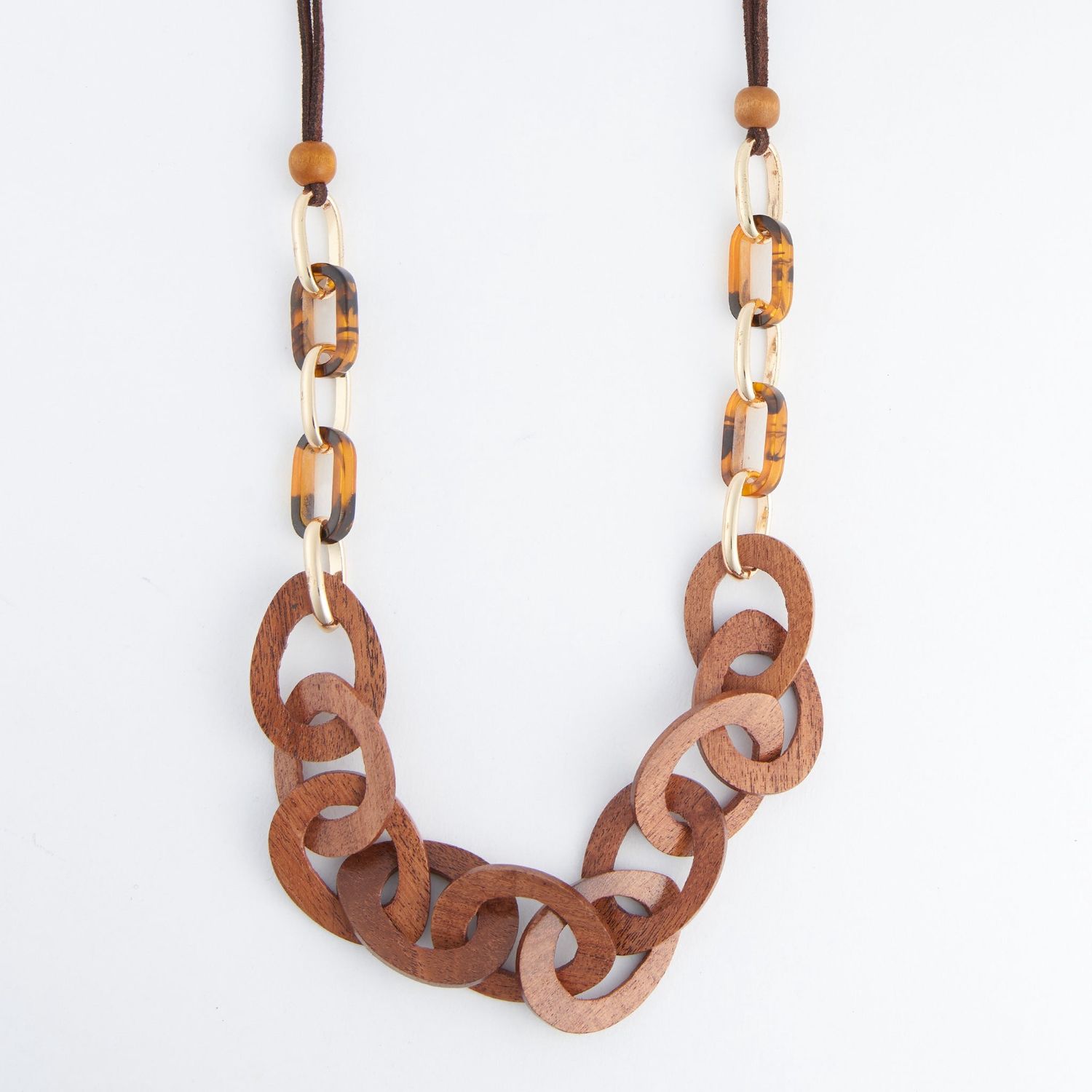 Gabriella Linked Wooden Necklace - 31" - Caramel