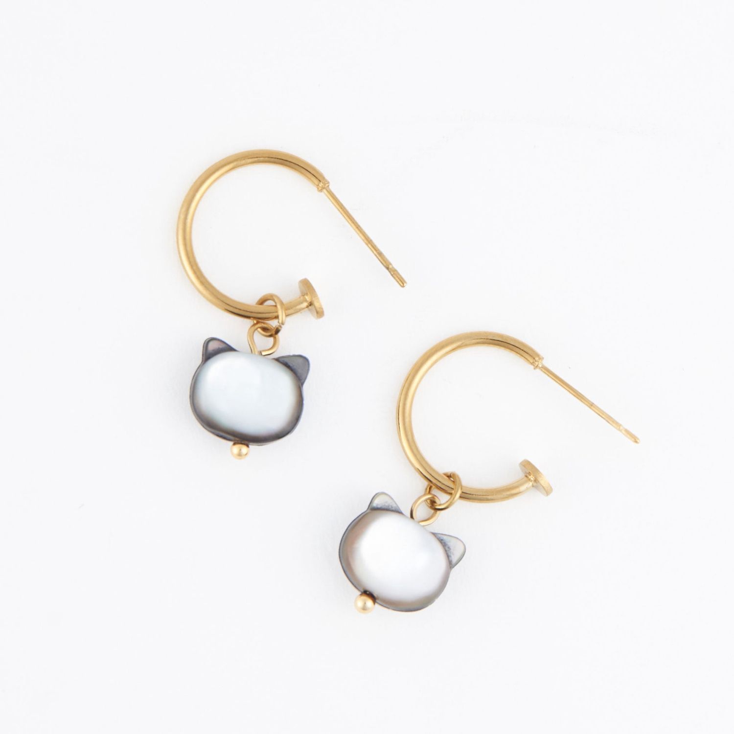 Narelle - Cat Charm C Hoop Earrings - 18K Gold Plating