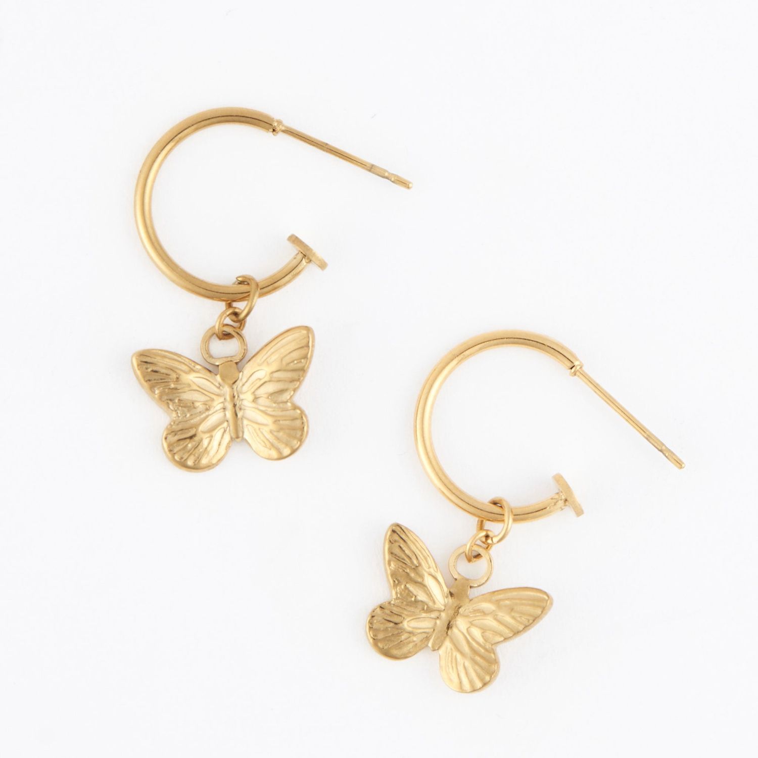 Narelle - Butterfly Charm C Hoop Earrings - 18K Gold Plating