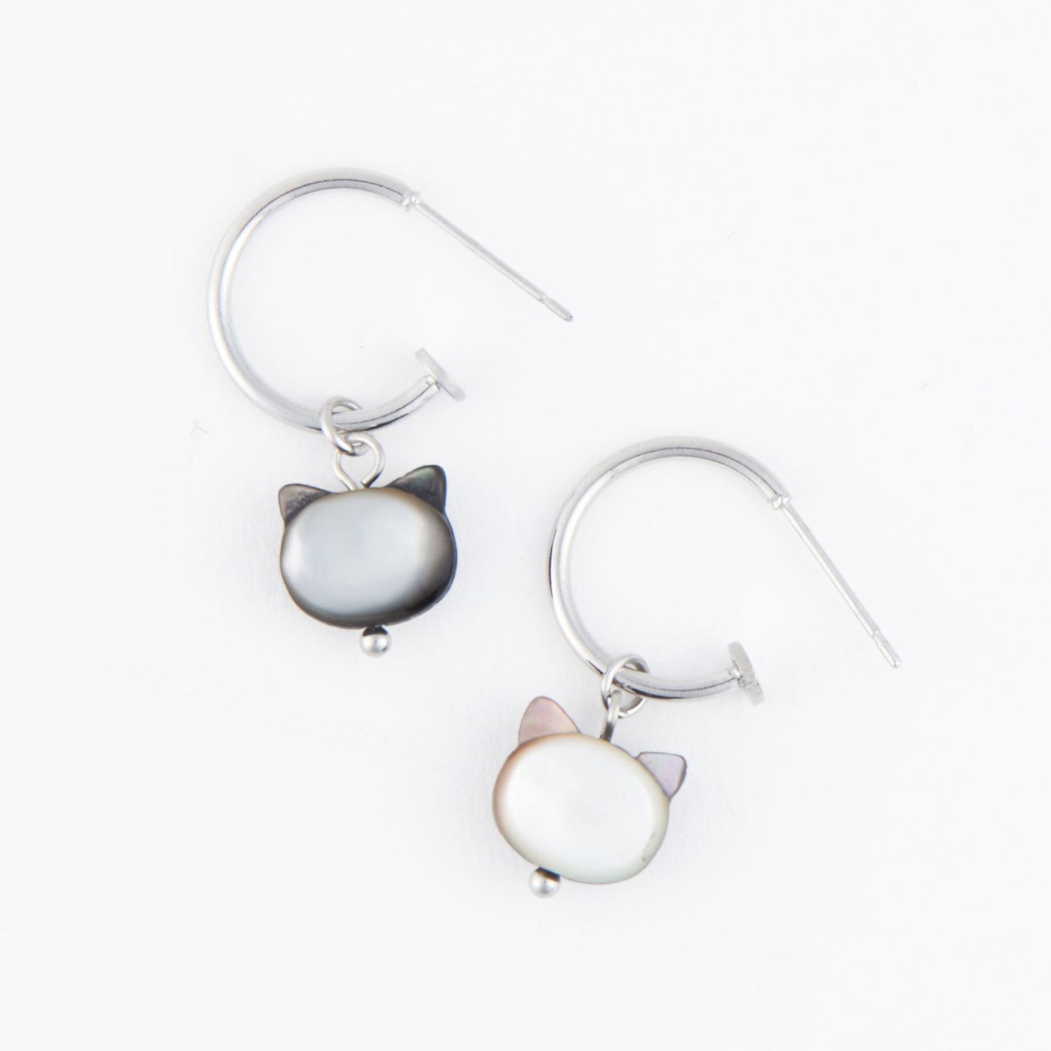 Narelle - Cat Charm C Hoop Earrings - Stainless Steel