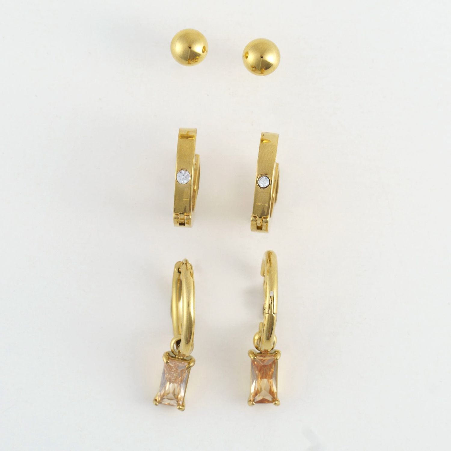 Narelle - Cz Charm Hoop Trio Earrings Gold - 18K Gold Plating
