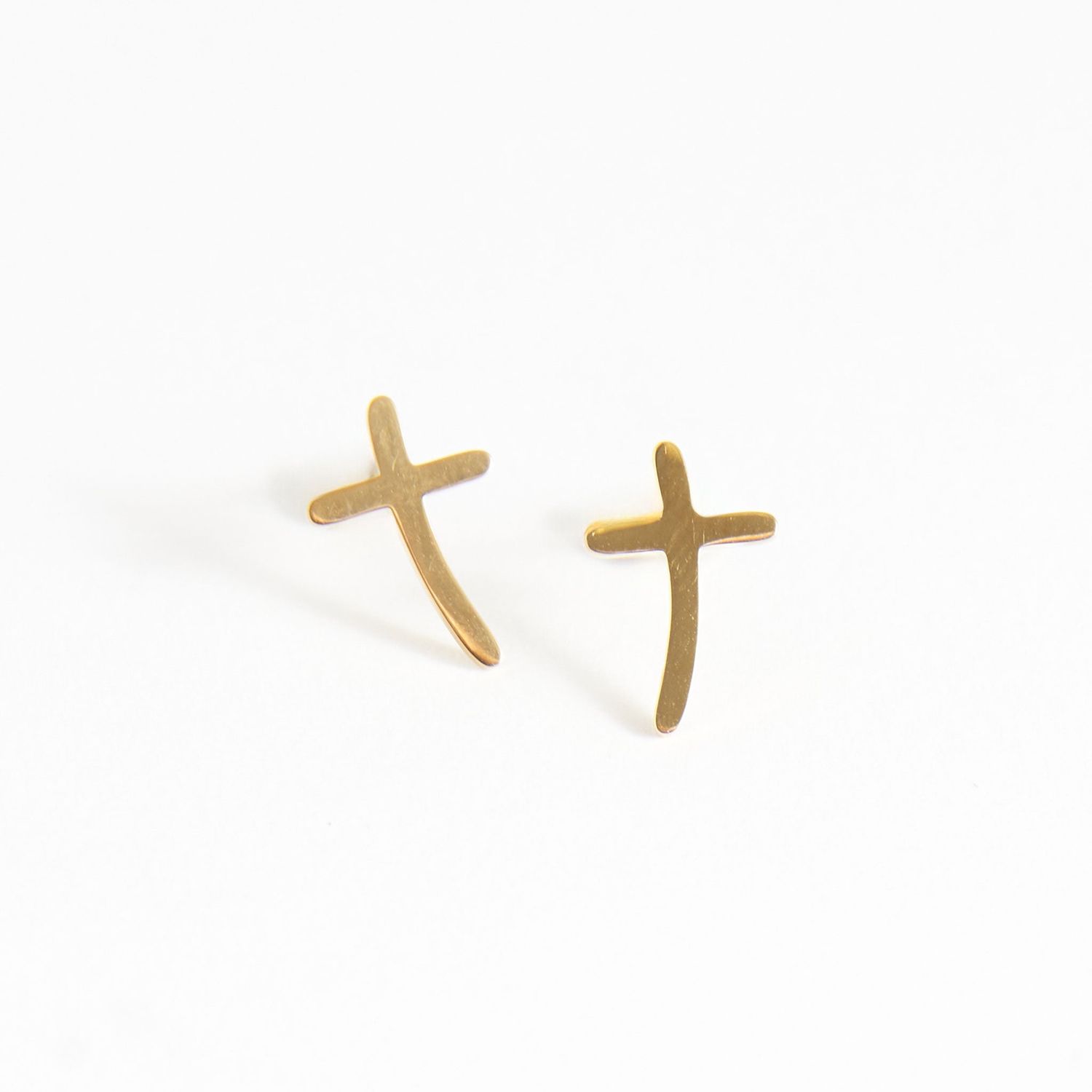 Narelle - Curved Cross Stud Earrings - 18K Gold Plating