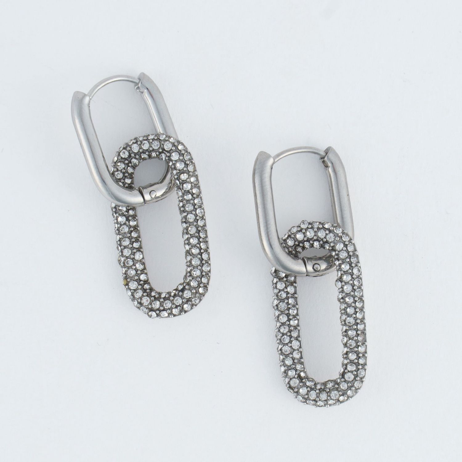 Narelle - Double Pave Pin Catch Hoop Earring Silver - Stainless Steel