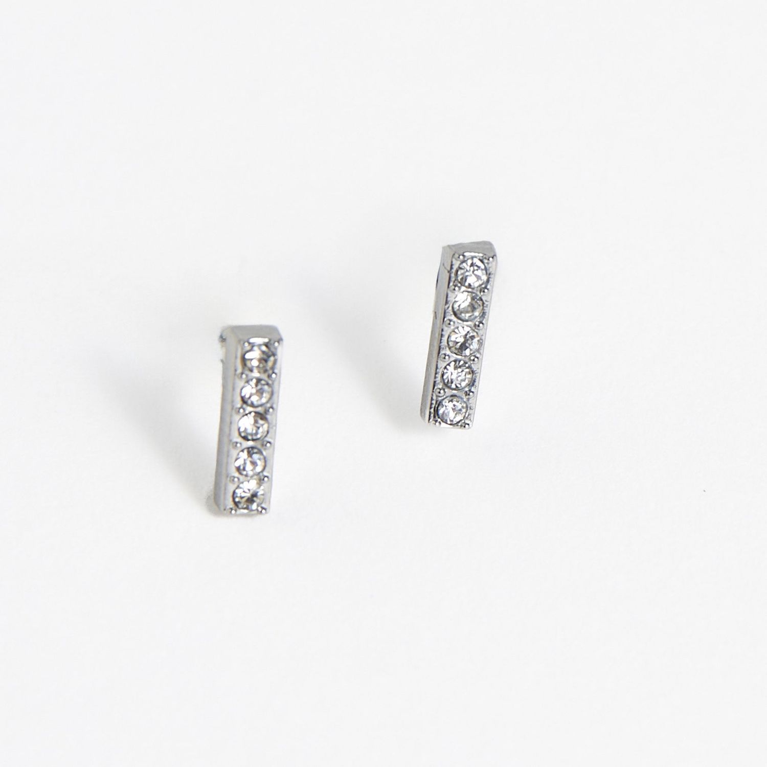 Narelle - Gem Bar Stud Earrings - Stainless Steel - Clear Stone