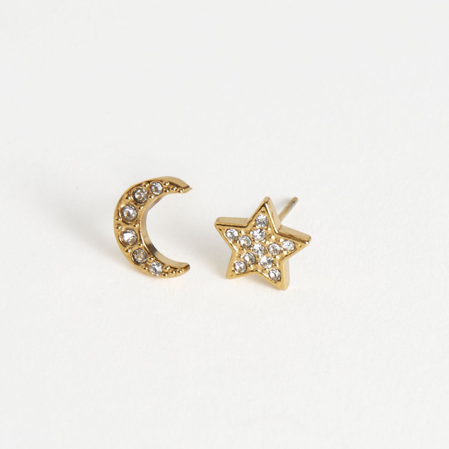 Narelle - Pave Star And Moon Stud Earrings - 18K Gold Plating