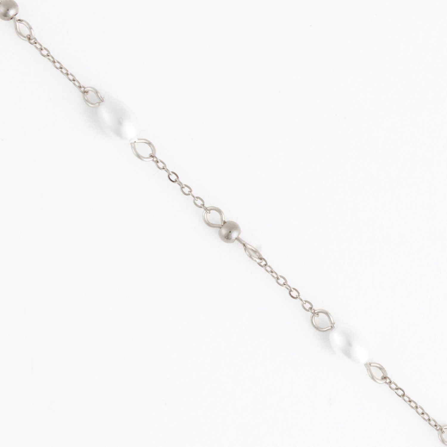 Narelle - Pearl And Bead Station Necklace L: 18" - Stainless Steel