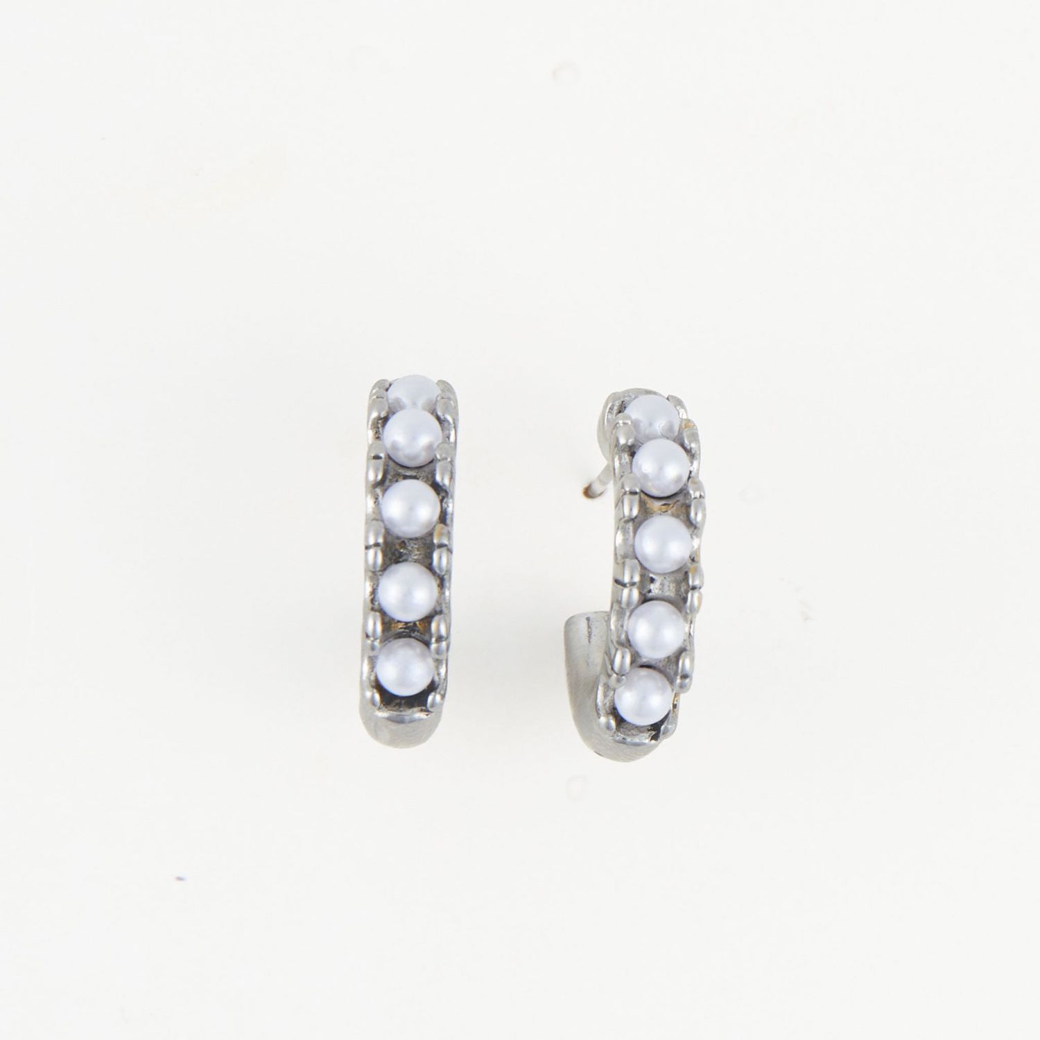 Narelle - Pearl C-Hoop Earrings - Stainless Steel