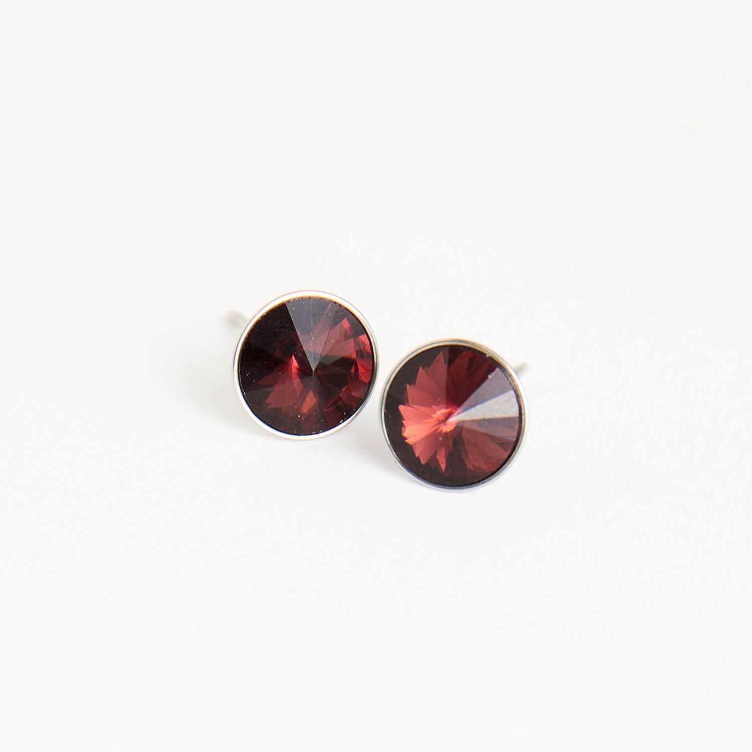 Narelle - Rivoli Crystal Stud Earrings - Stainless Steel - Plum
