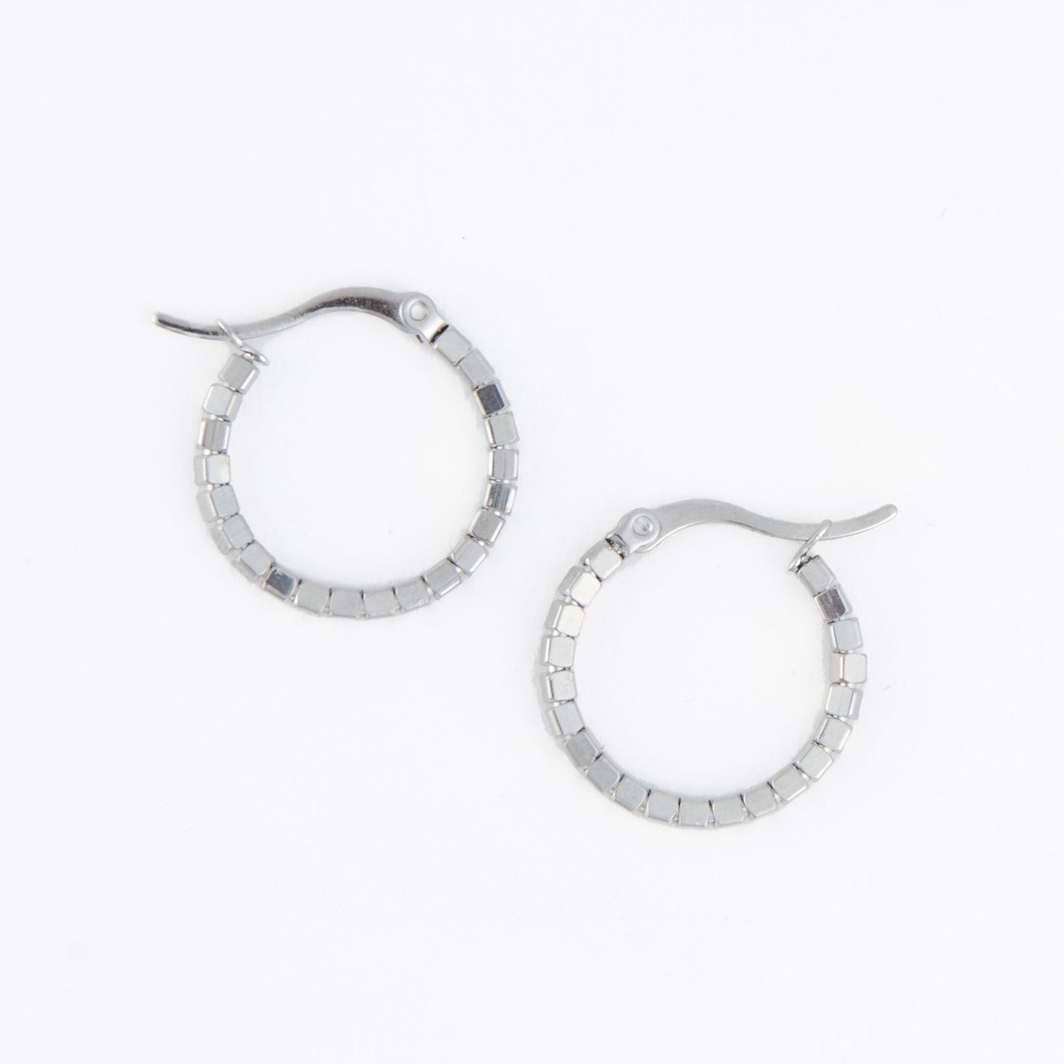 Narelle - Square Beaded Hoop Earrings - Stainless Steel