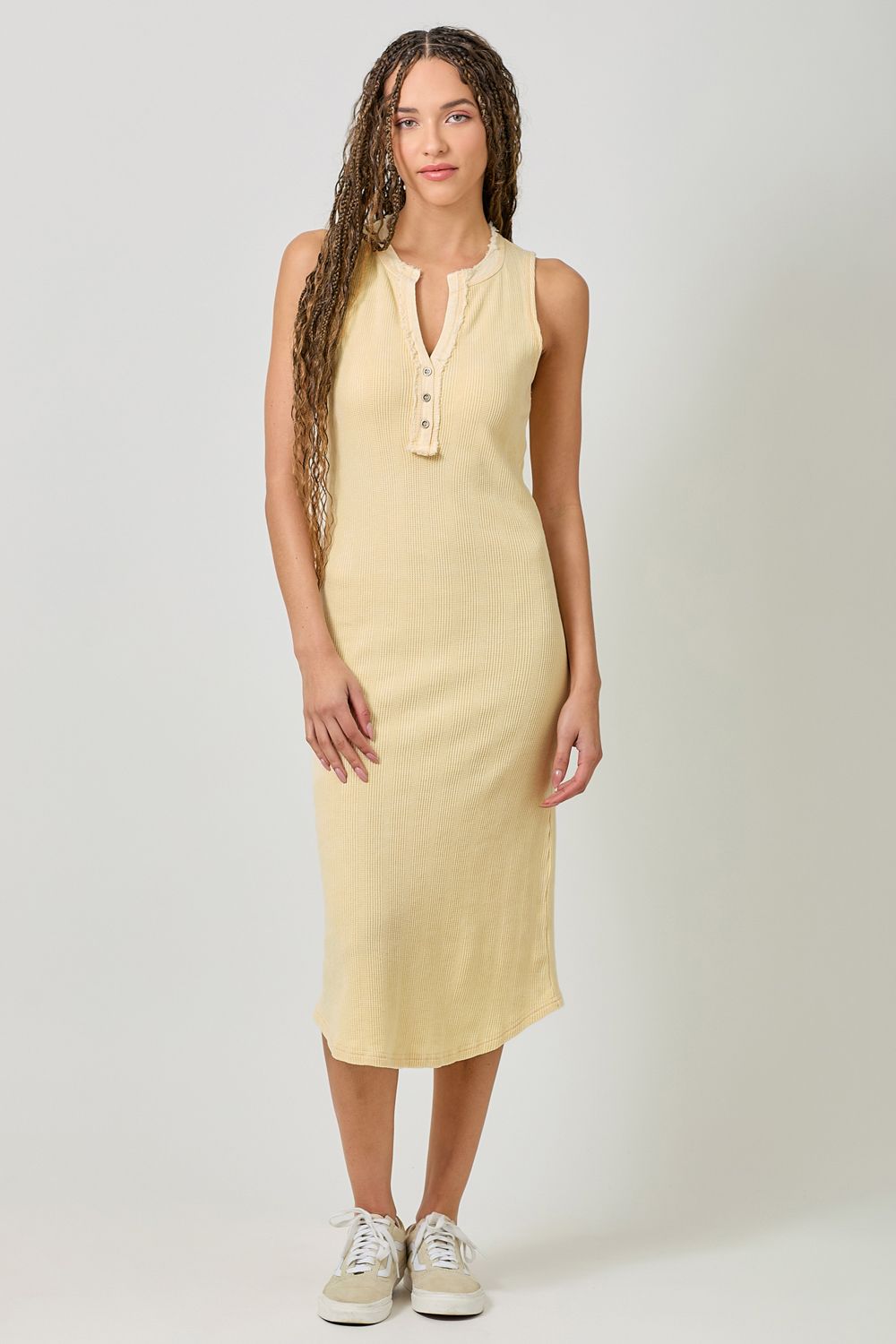 Washed Thermal Sleeveless Dress, Color: White, Size: Small