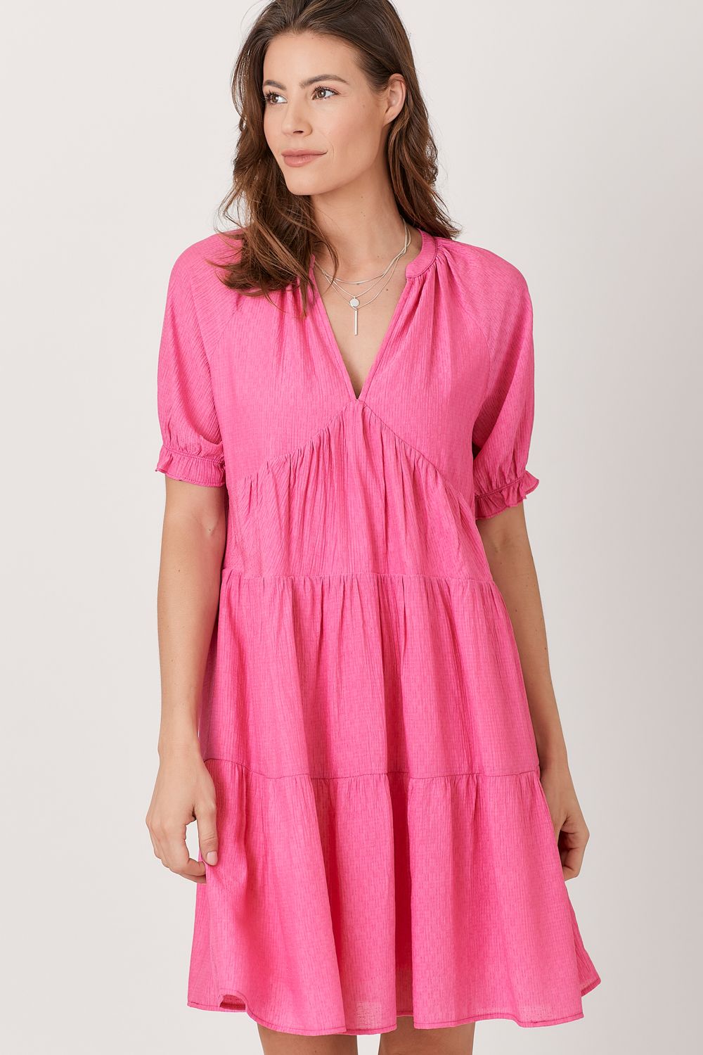 Split Neck Tiered Dress