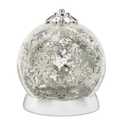 Rotating Snowflake Snow Water Globe - 6.5" - Silver