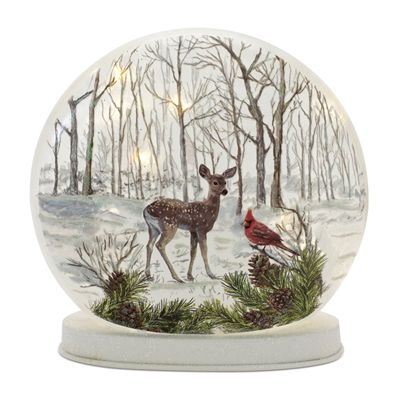 Deer And Cardinal LED Disc Globe - 7.5"