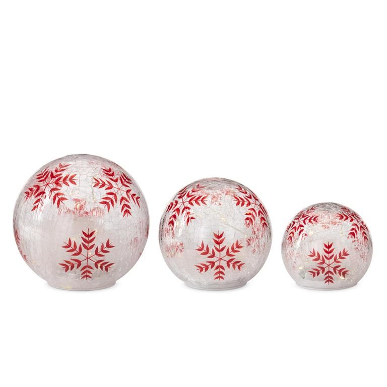 Snowflake Led Crackle Ball Small - Red