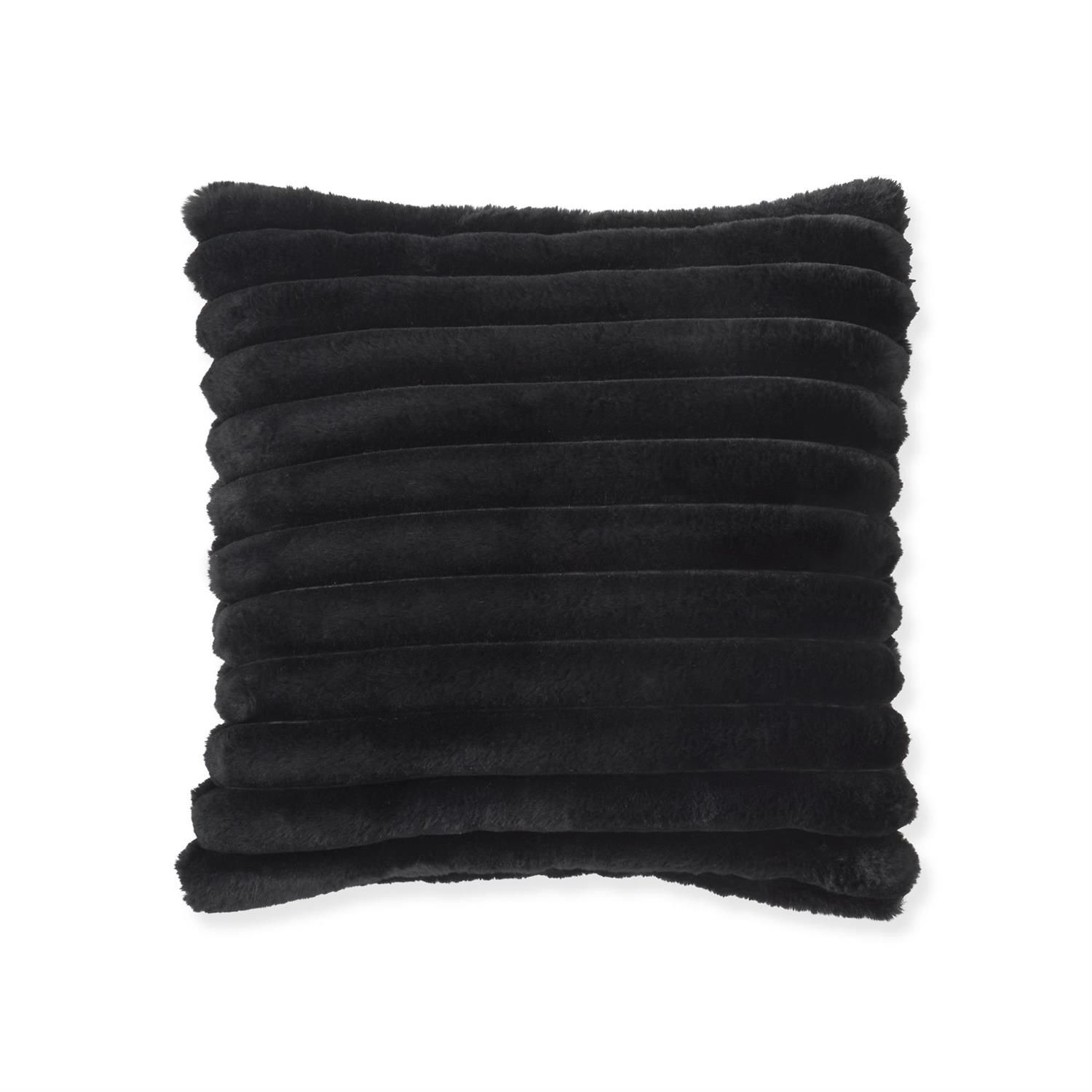 Ribbed Vegan Fur Pillow 18" - Black