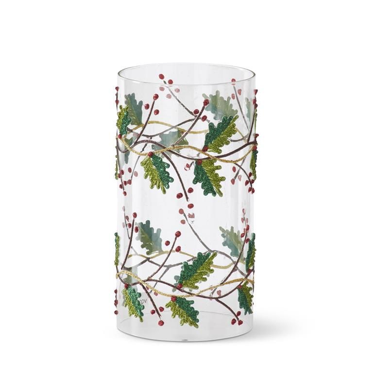 Holly Berry Cylinder Candle Slip 7.75" X 4"