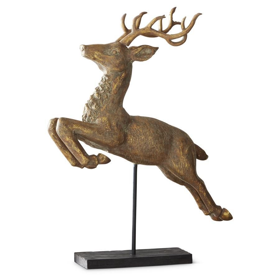 Flying Reindeer On Stand 31" - Gold