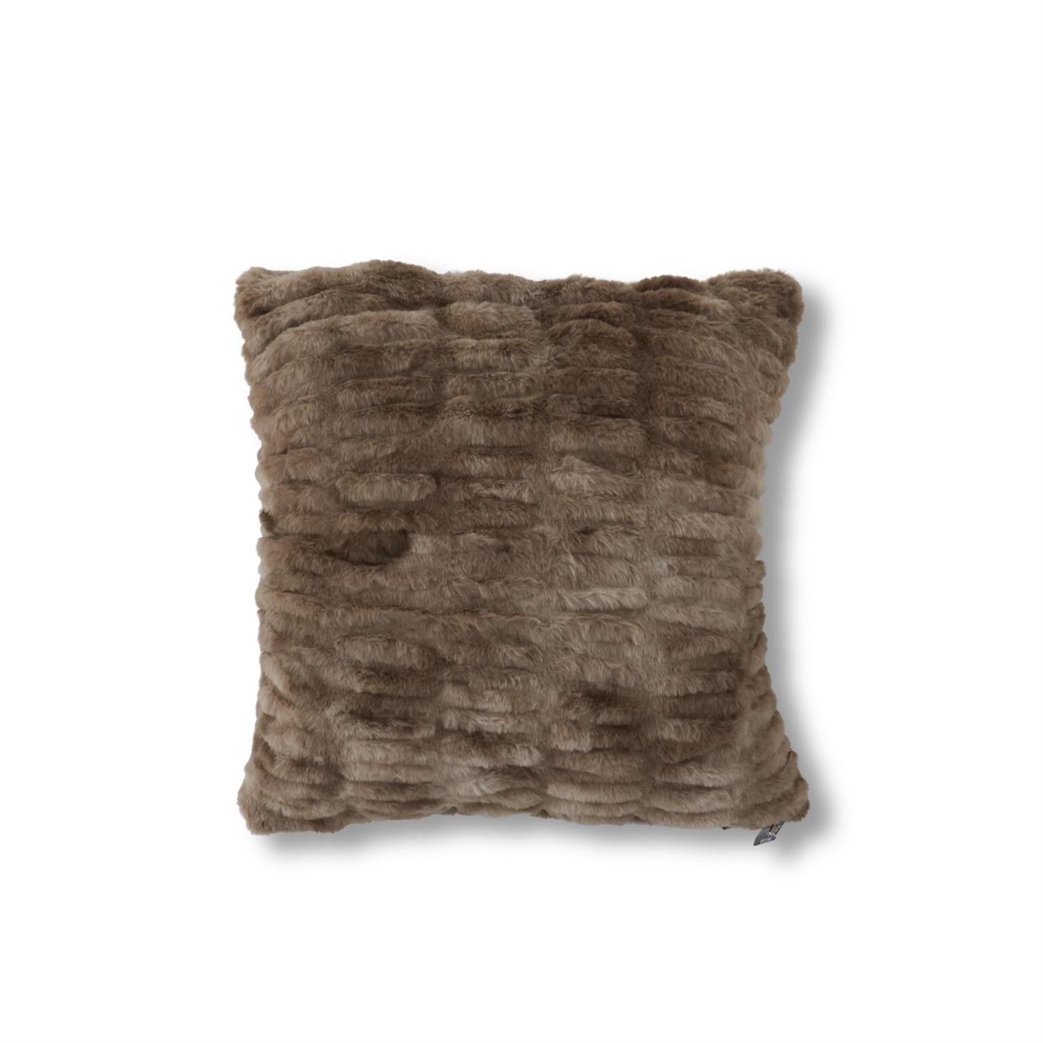 Ribbed Vegan Fur Pillow 18" - Brown