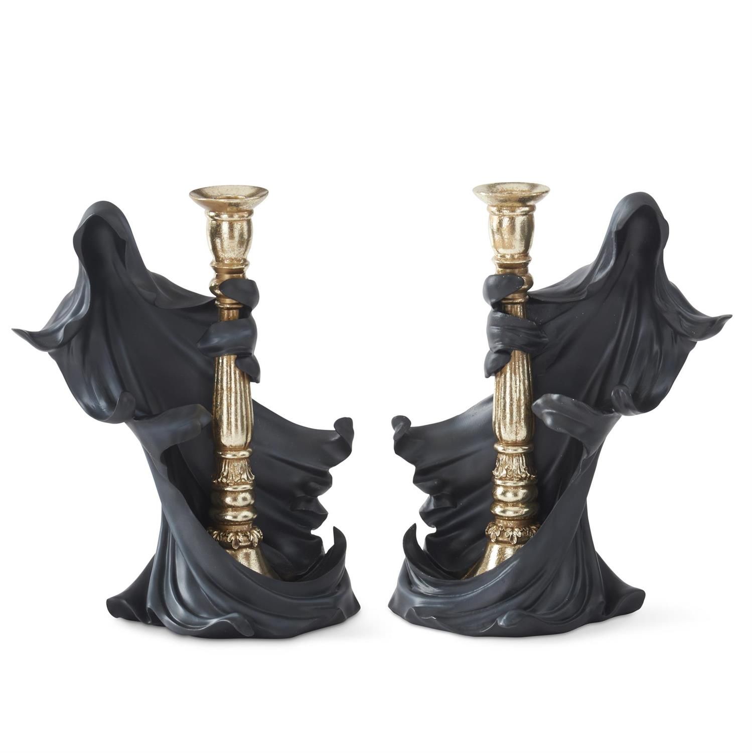 Draped Ghost Taper Holder 12.25" - 2 Styles - Black/Gold