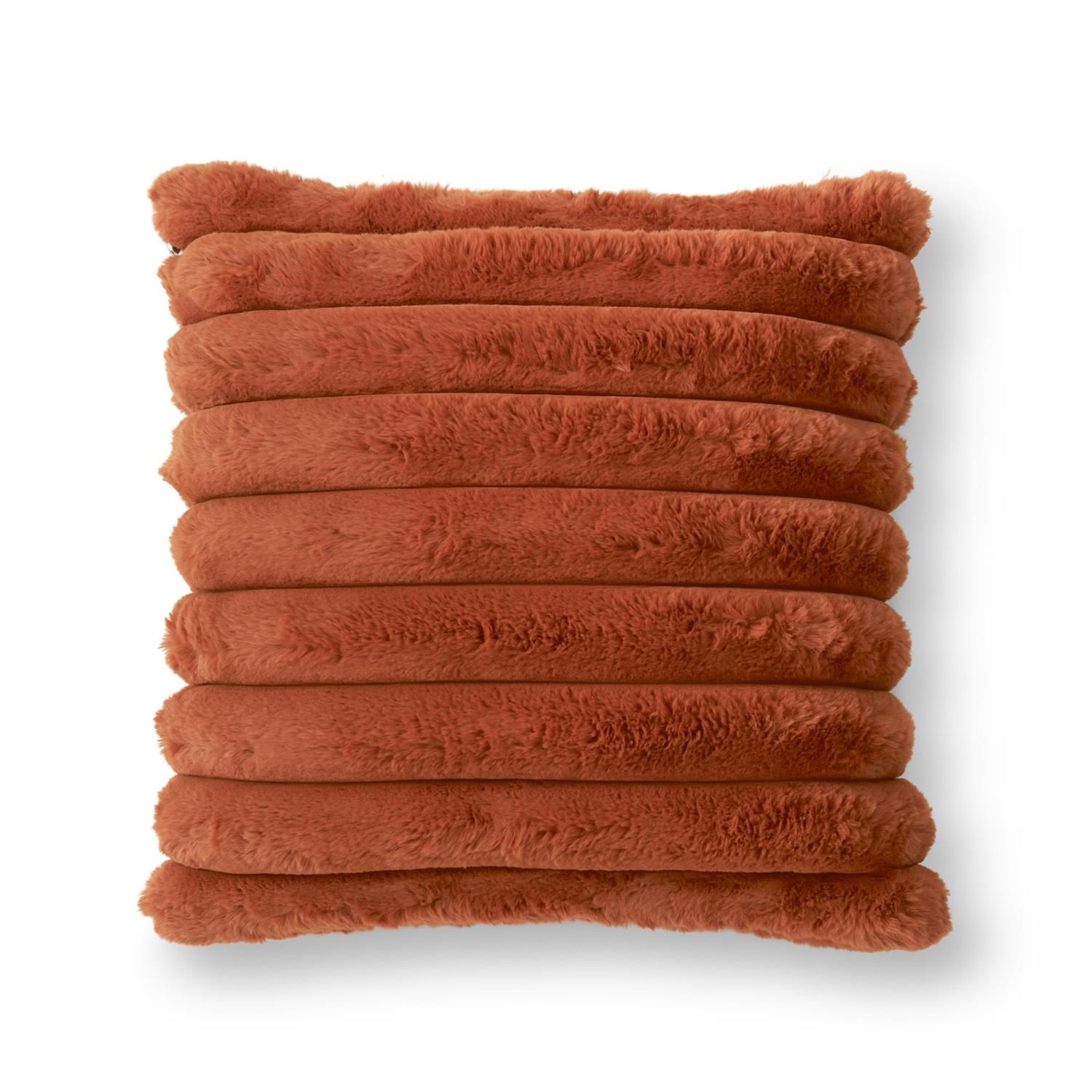 Ribbed Vegan Fur Pillow 18" - Rust Orange