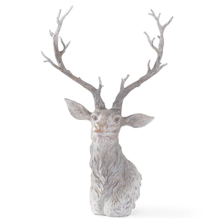 Woodgrain Deer Bust 28" - White Wash