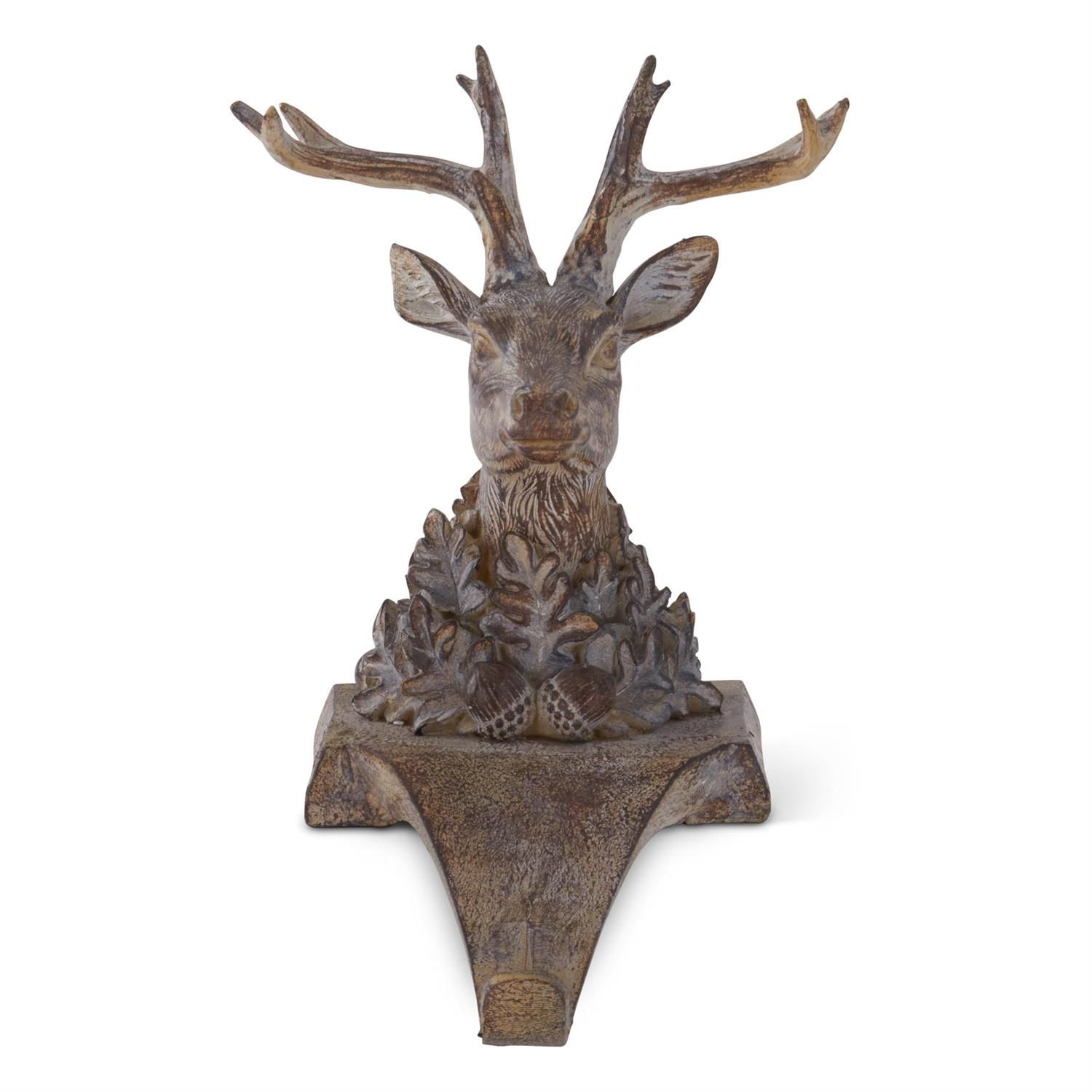 Woodgrain Deer Bust Stocking Holder 9.5" - Brown