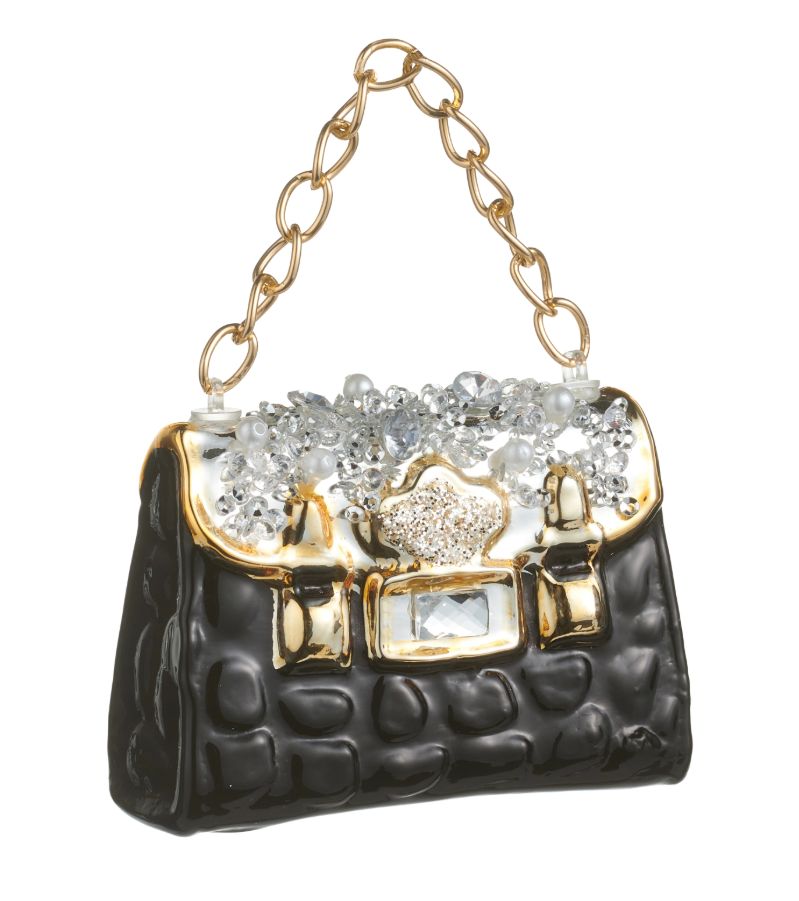 Jeweled Purse Ornament 4" - Black And Gold