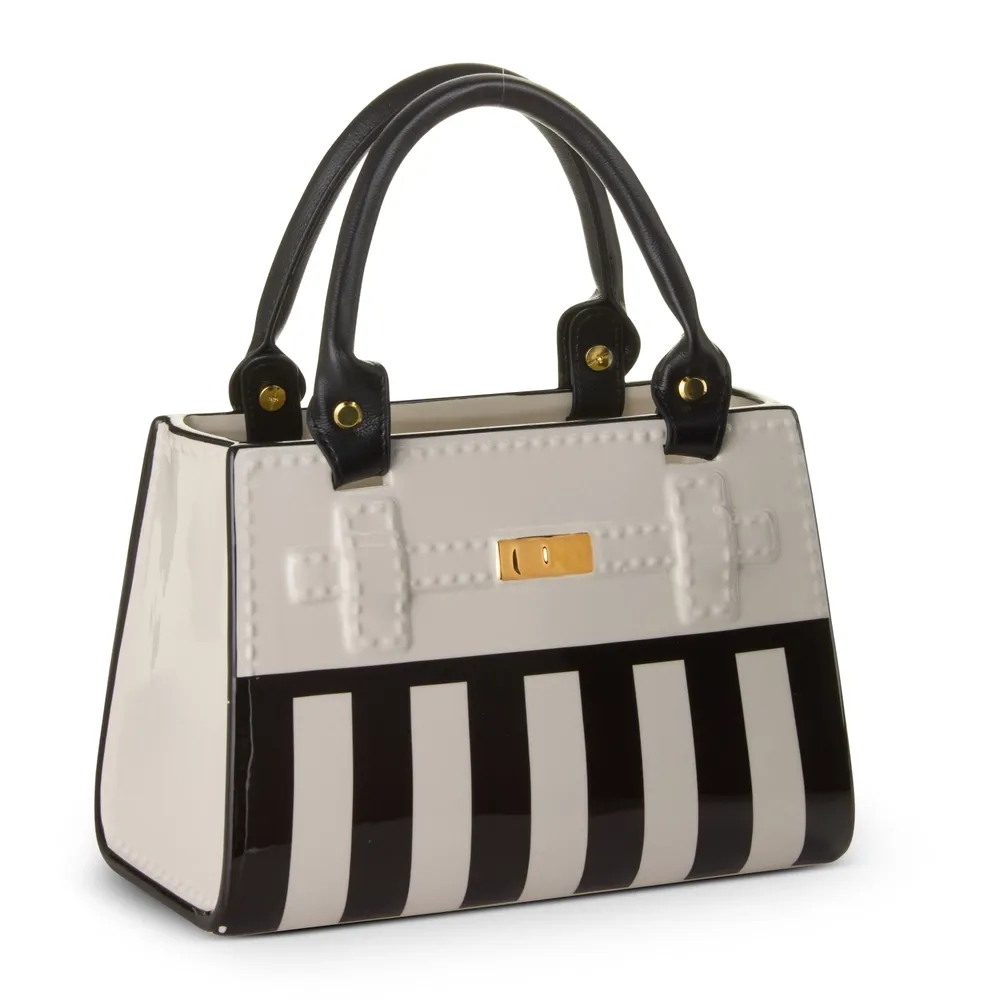 Black And White Stripe Purse Vase 11"