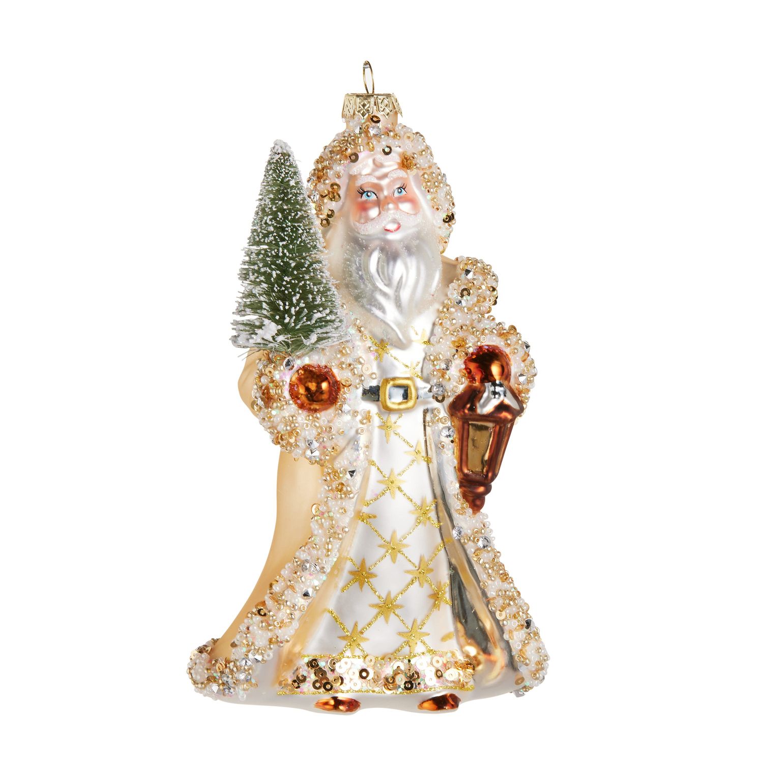 Santa W/ Tree Ornament 7" - Gold