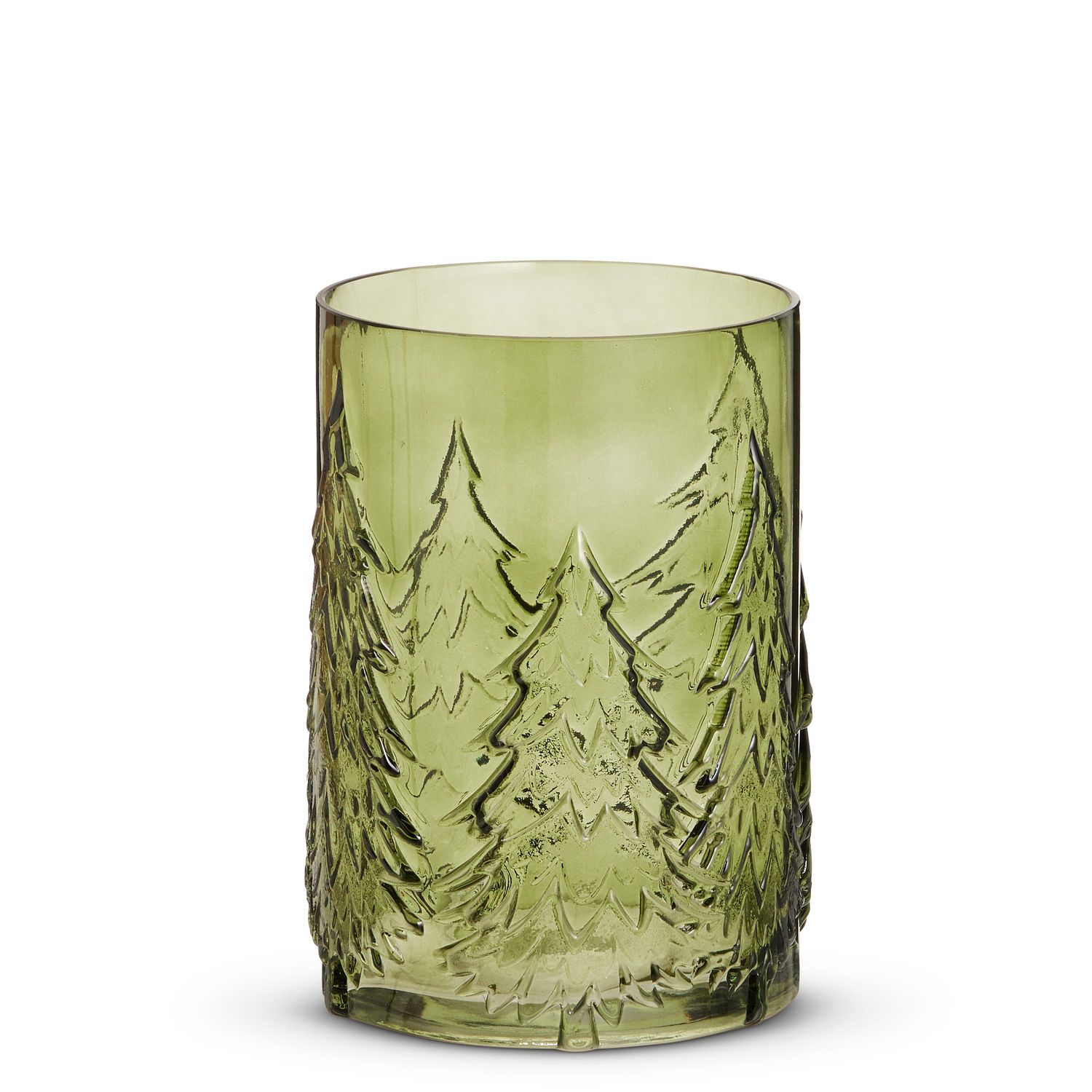 Green Glass Tree Container 8.5"
