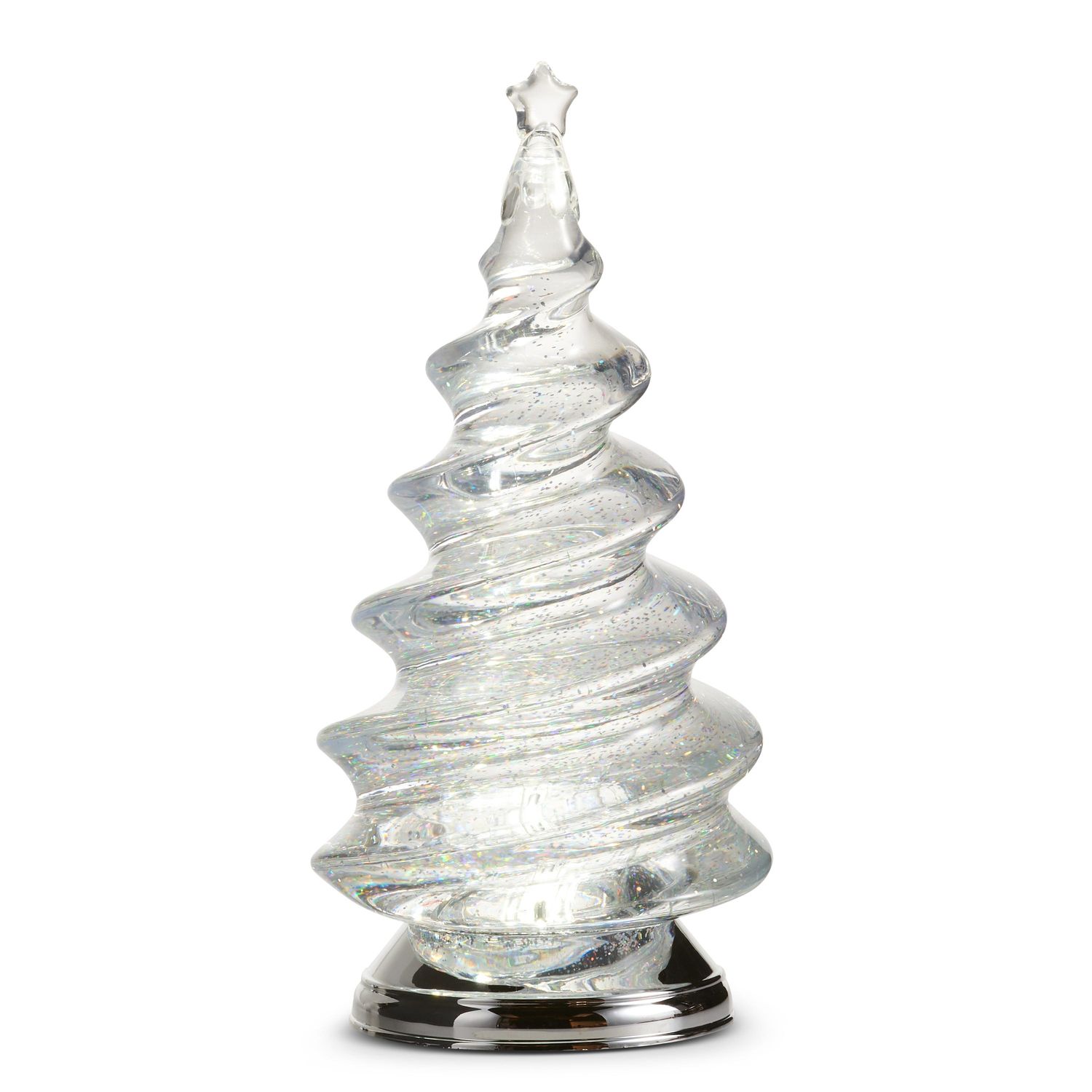 Water Lantern - Lit Silver Spiral Glitter Tree - 12"