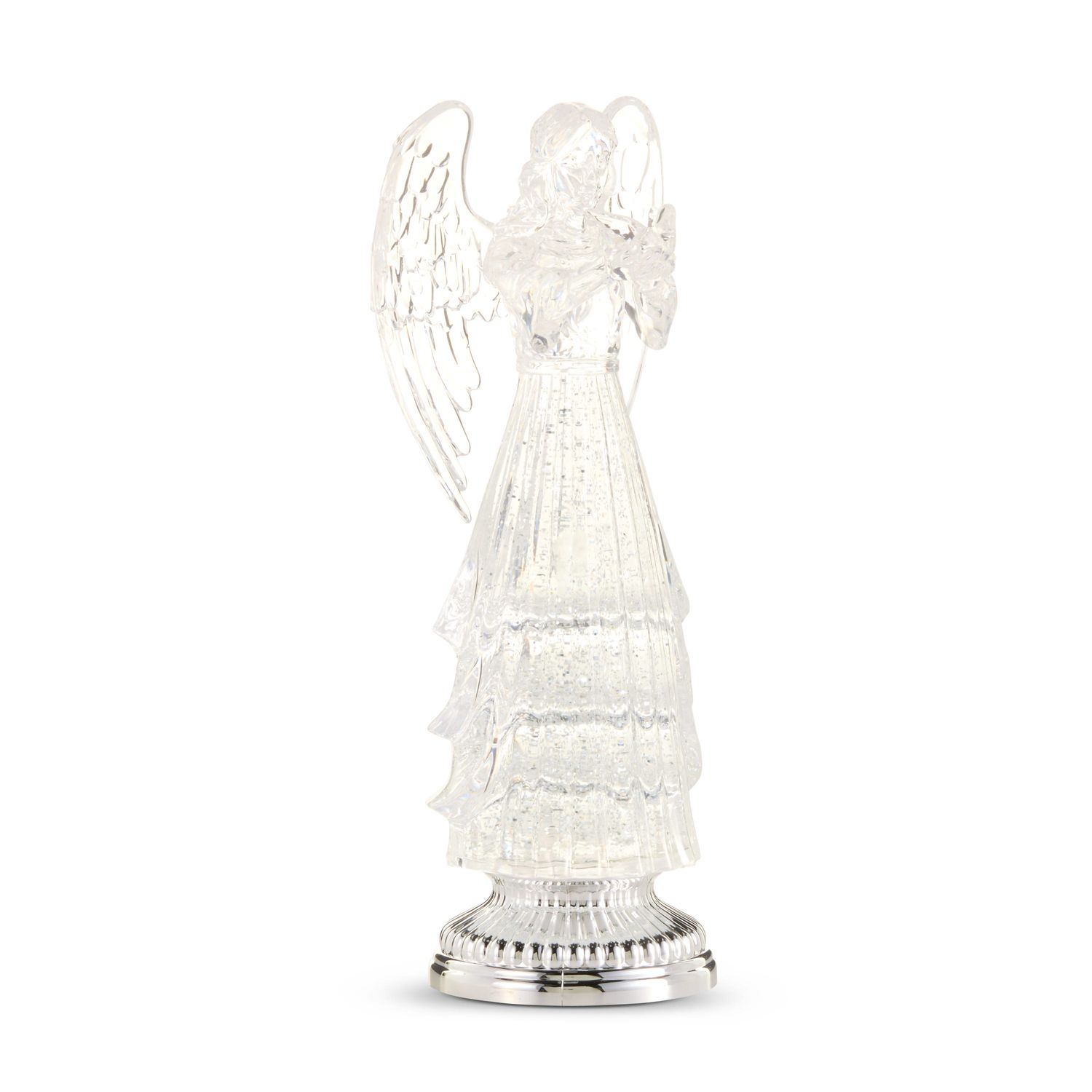 Water Lantern - Lit Swirling Glitter Silver Angel - 12"