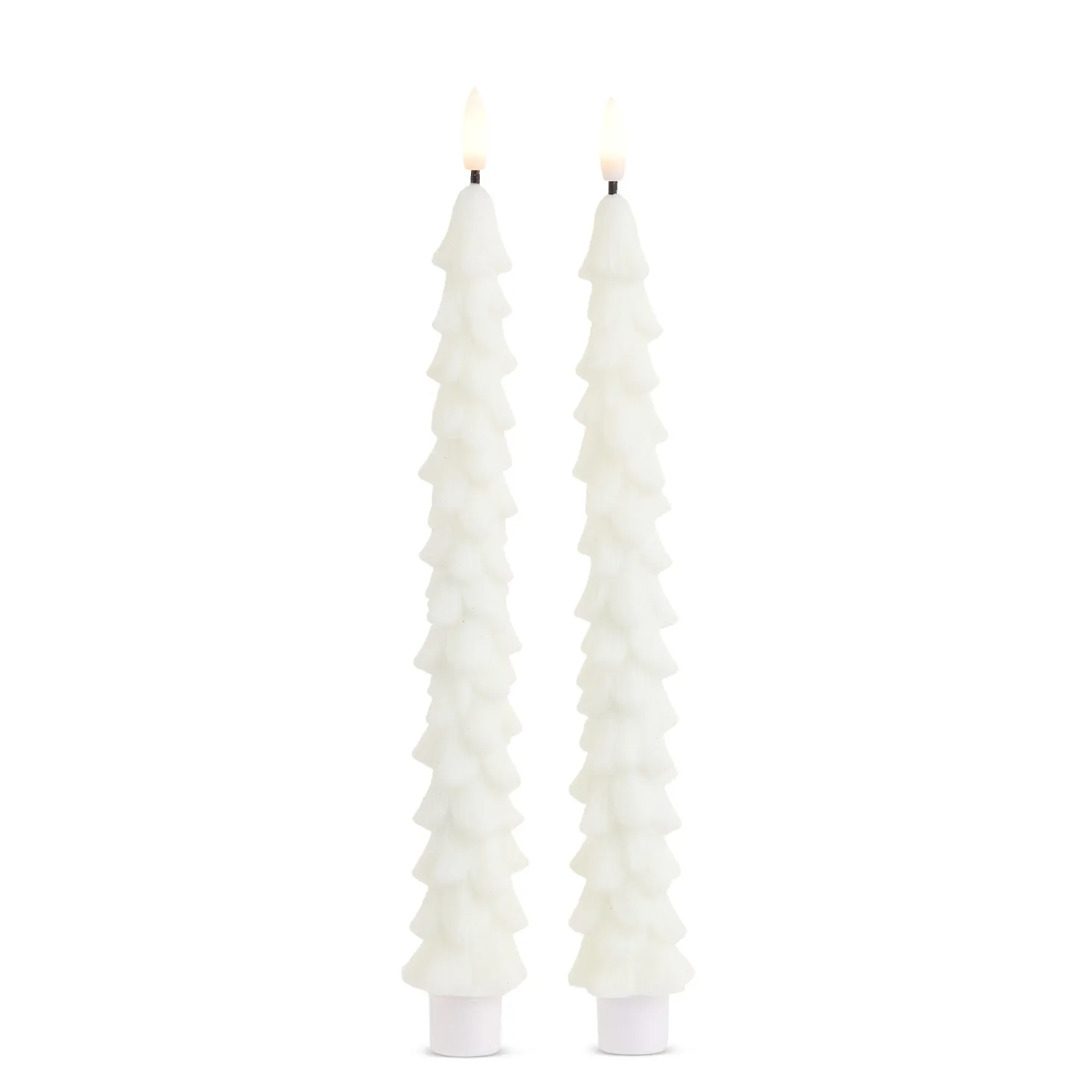 Glittered White Tree Taper Candles 8.5" - Set Of 2