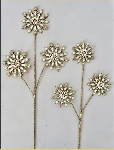 Gold Pearl Gem Snowflake Spray 30"