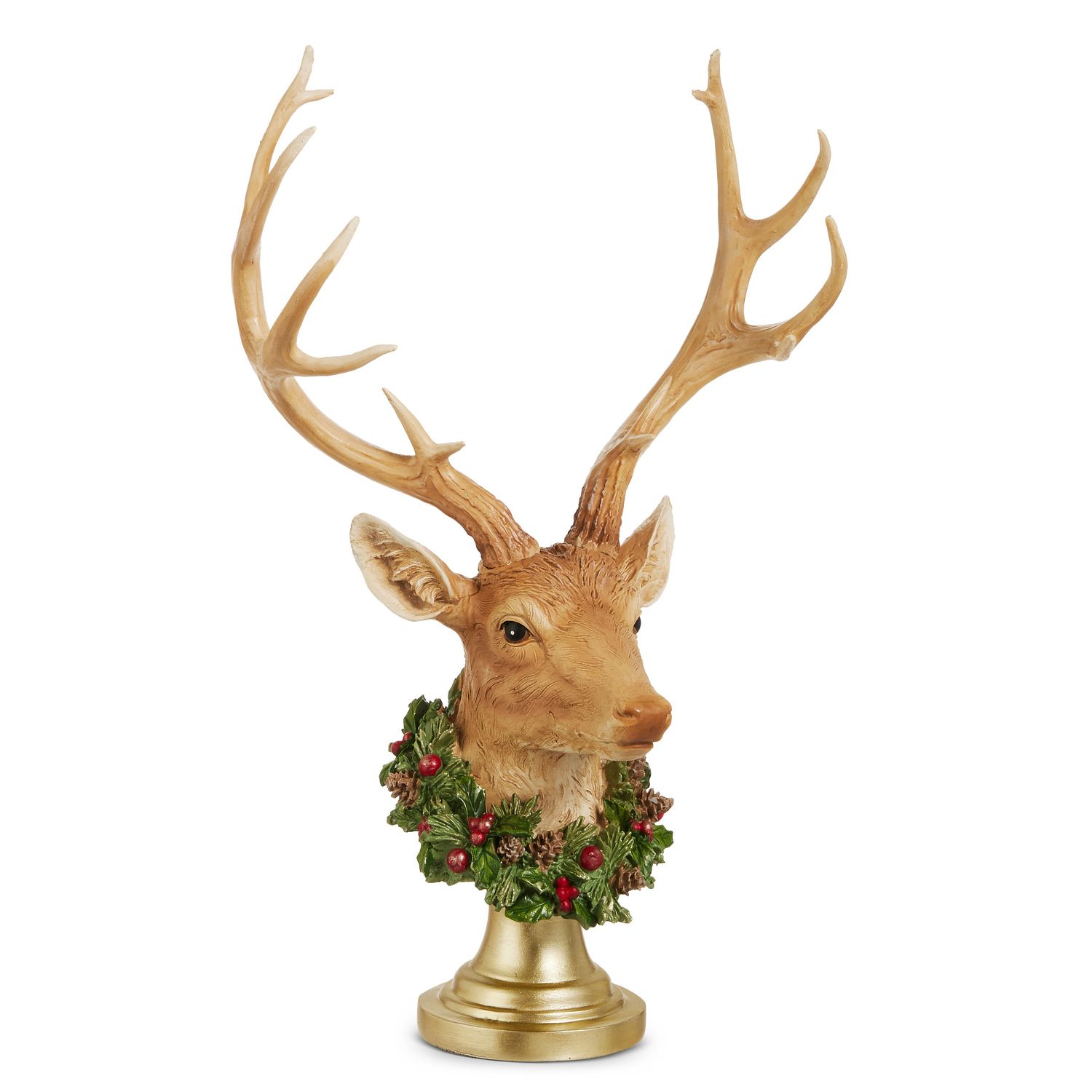 Wreath Deer Bust On Pedestal 16"