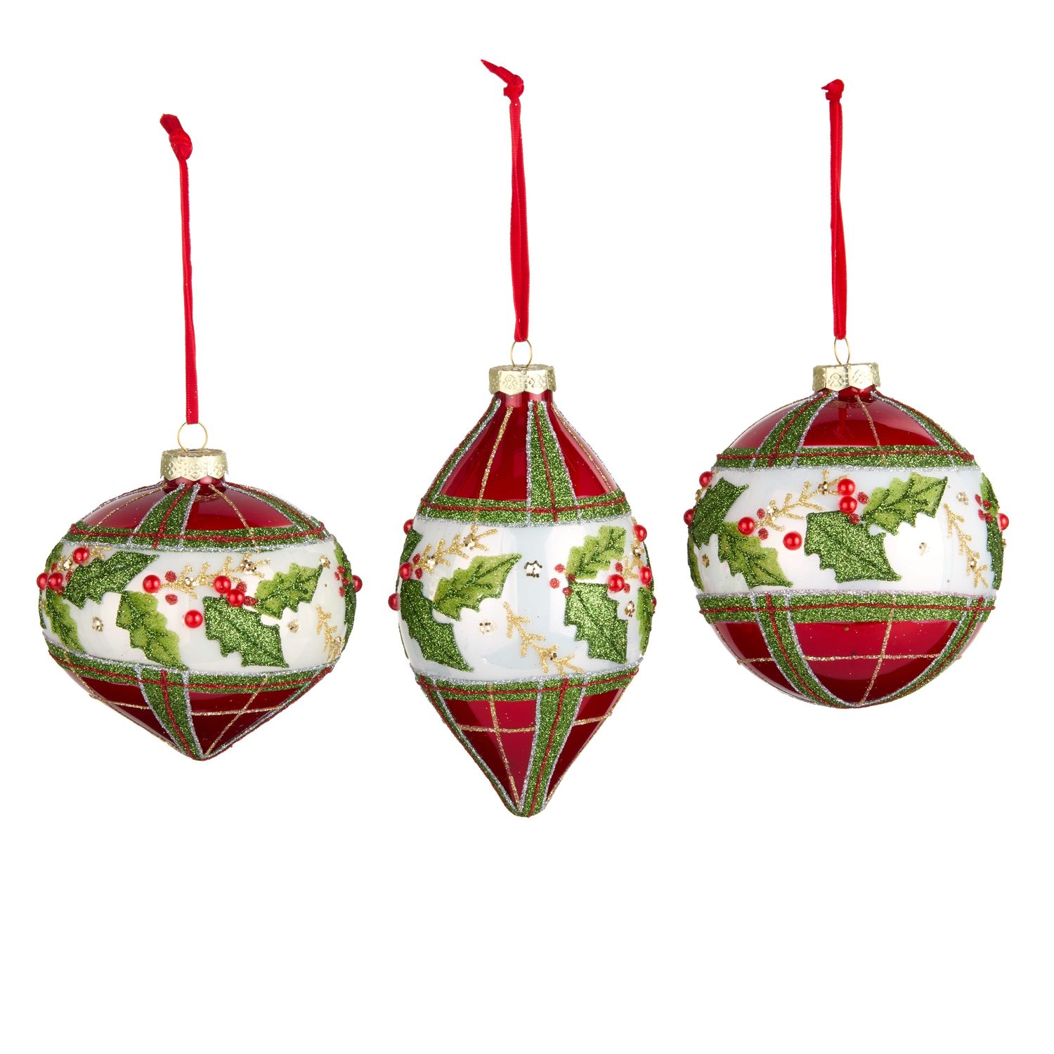 Plaid Holly Ornament 4" - 3 Styles - Sold Individually