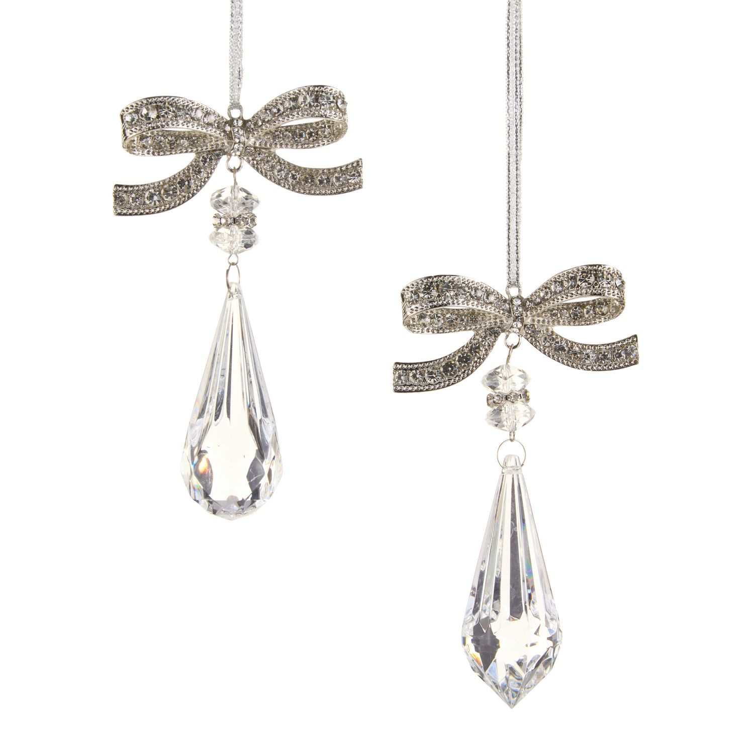 Jeweled Bow Crystal Drop Ornament 4.5" - 2 Styles - Sold Individually