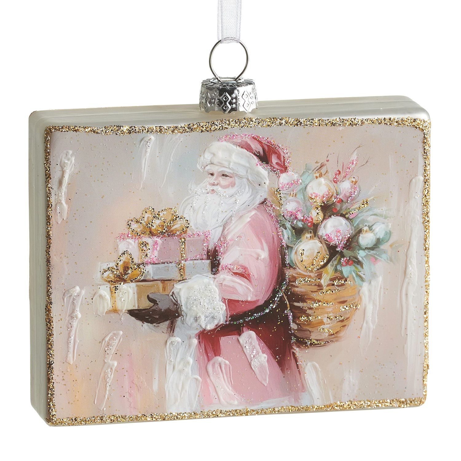 Twilight Tidings Santa Ornament 4" - Pink