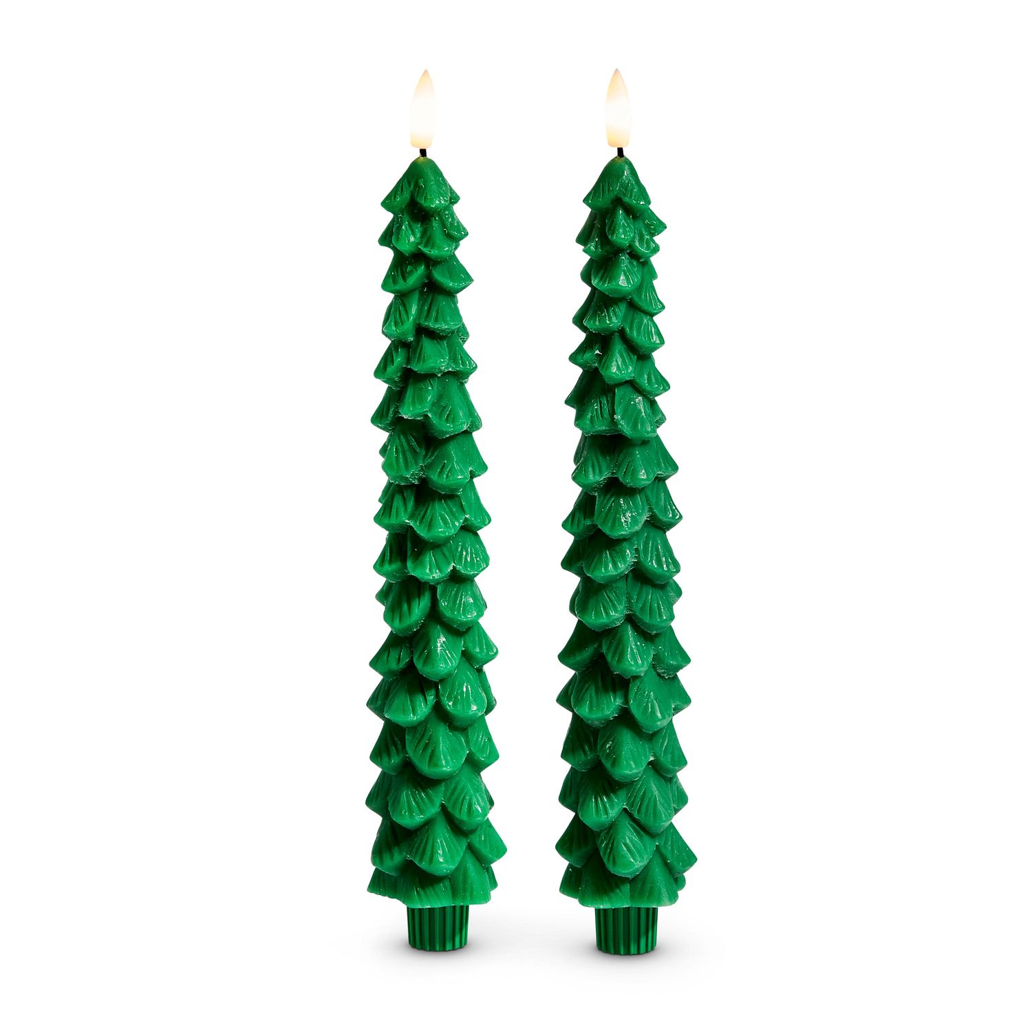 Green Tree Taper Candles 10.5" - Set Of 2