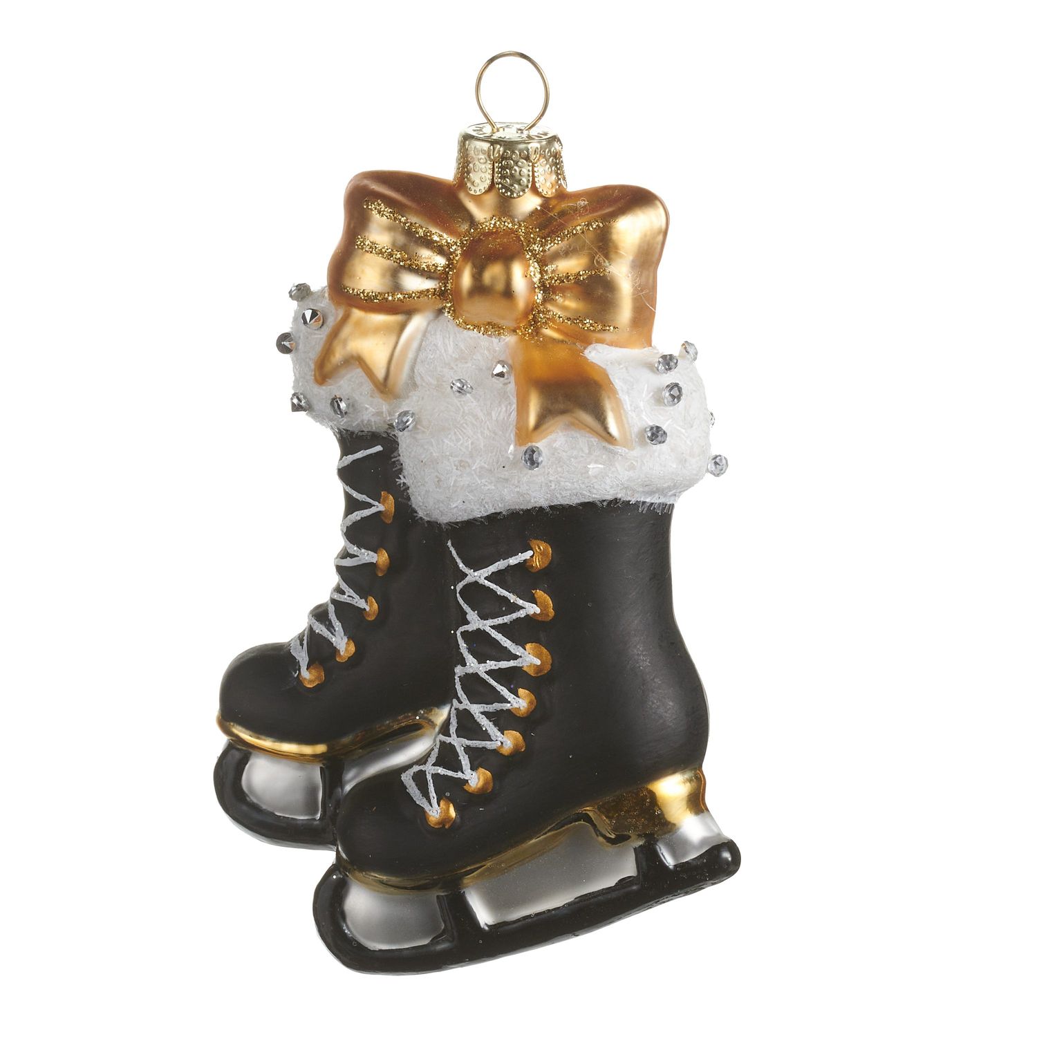 Ice Skates Ornament 4" - Black And Gold