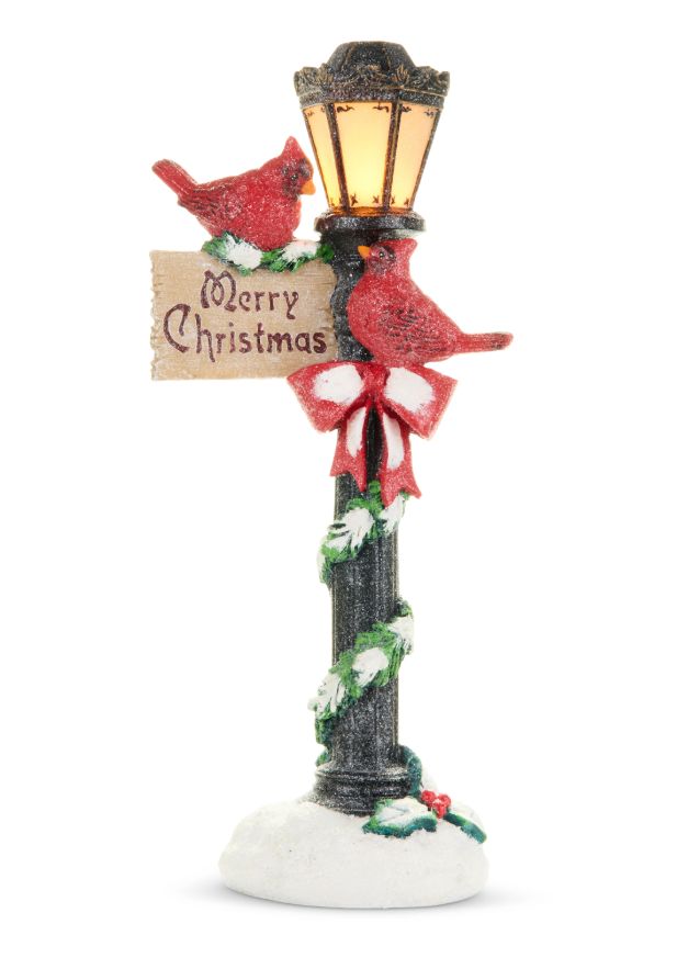 Lighted Cardinal Lamp Post 14"