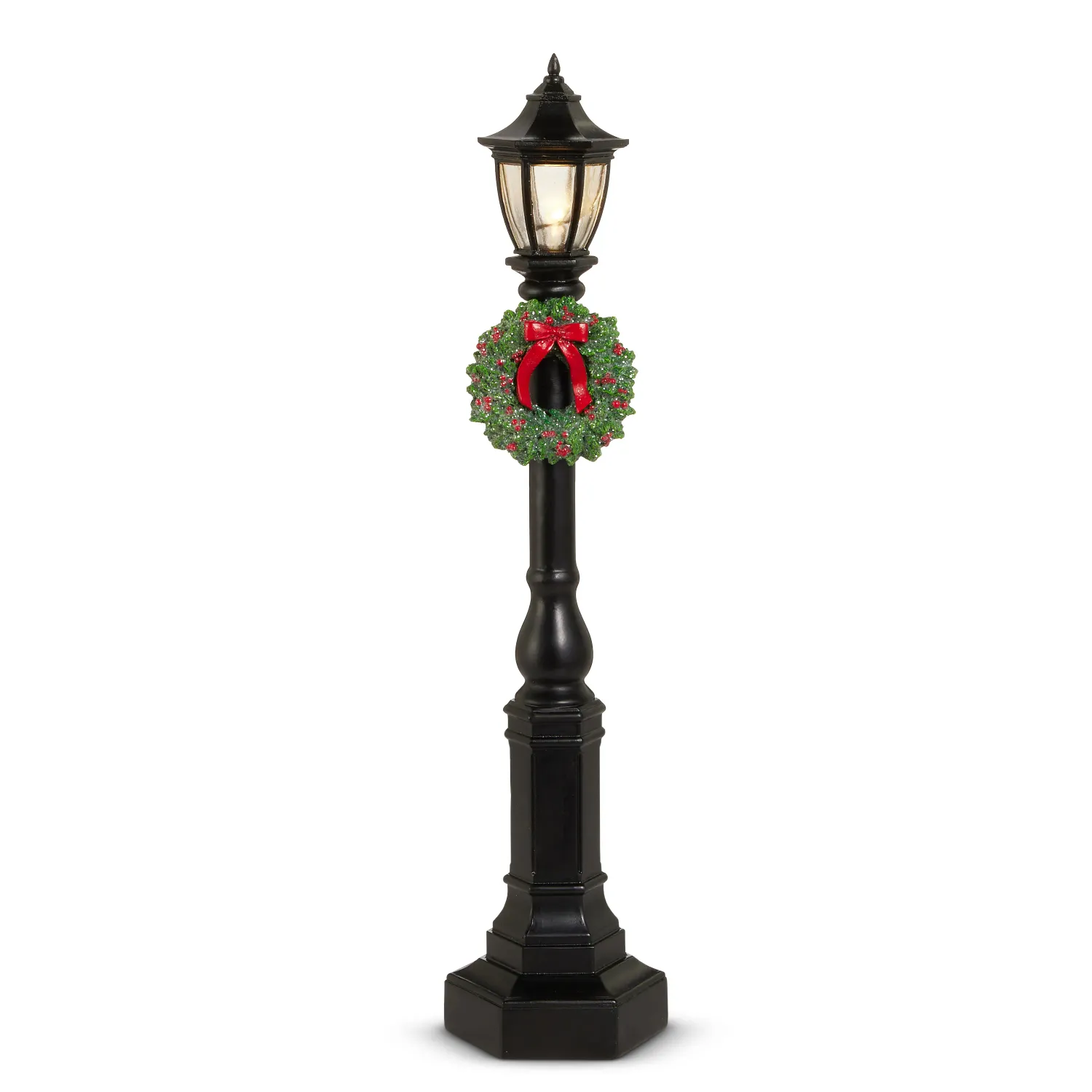 Lamp Post W/ Red Bow Wreath 18" - Black