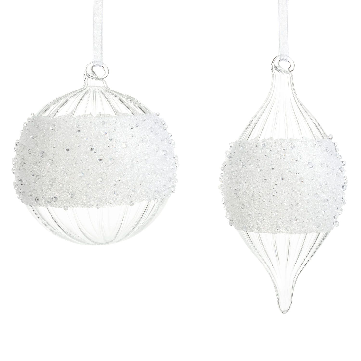 Iced Clear Glass Ornament 4" - 2 Styles - Sold Individually
