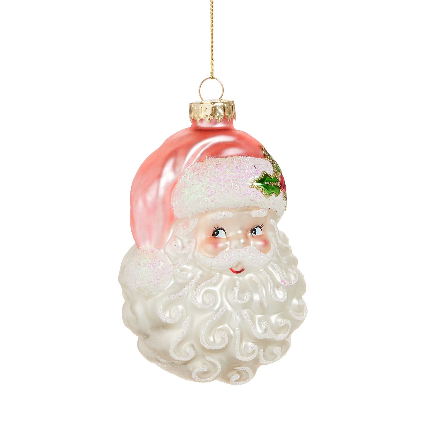 Pink Santa Head Ornament 4"