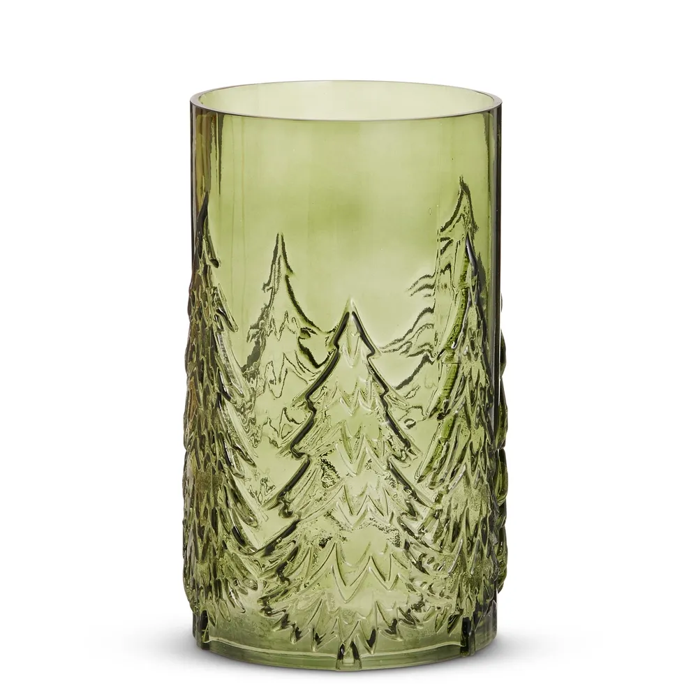 Green Glass Tree Container 10.5"