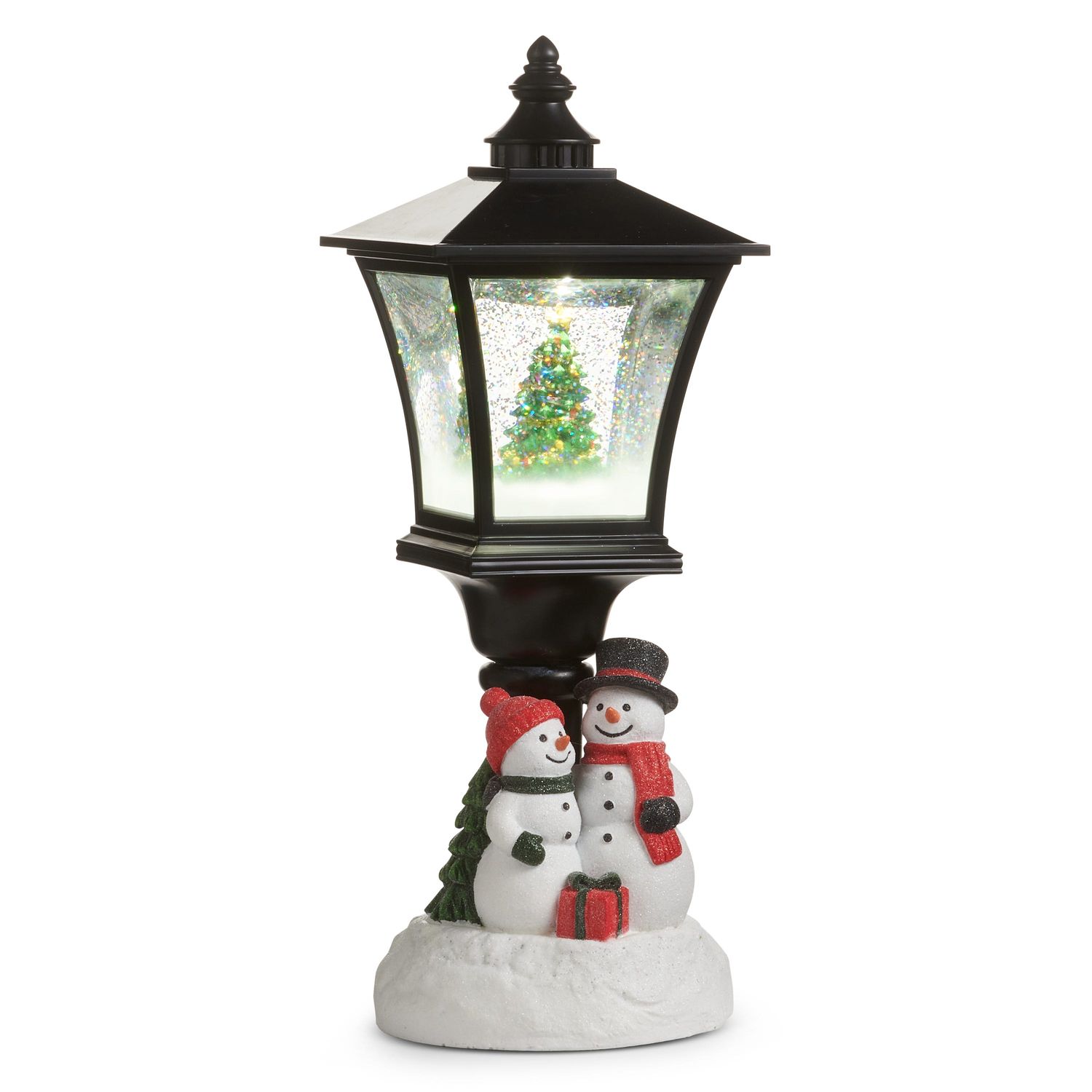 Snowmen With Lamppost Water Lantern - 14"