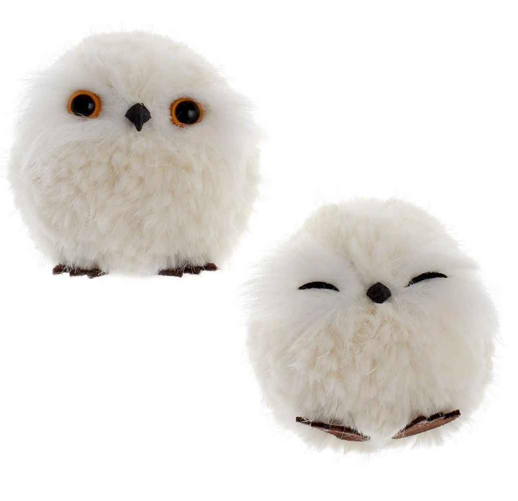 Round Fluffy Owl Orn - 2 Styles