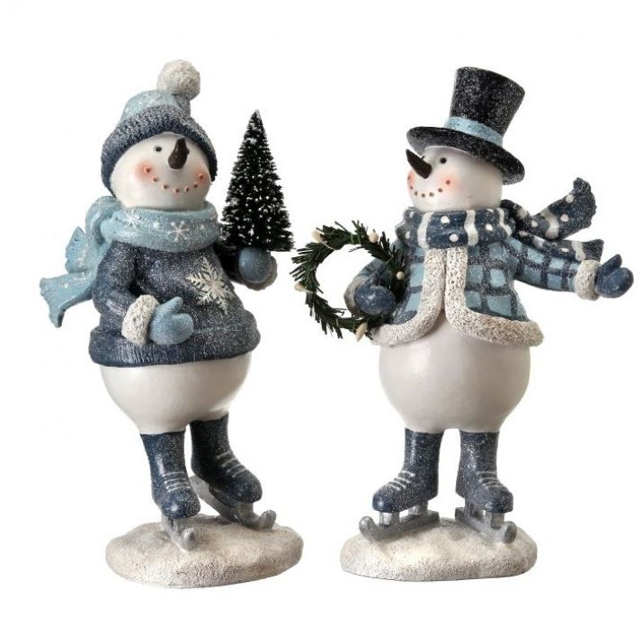 Skating Snowman Figurine 10" Resin - 2 Assorted Tree Wreath