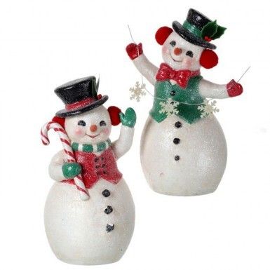 Retro Glittered Snowman Figure - 2 Assorted