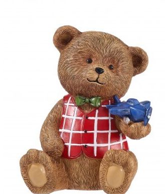 Resin Sitting Bear W/ Toy Plane - 6"